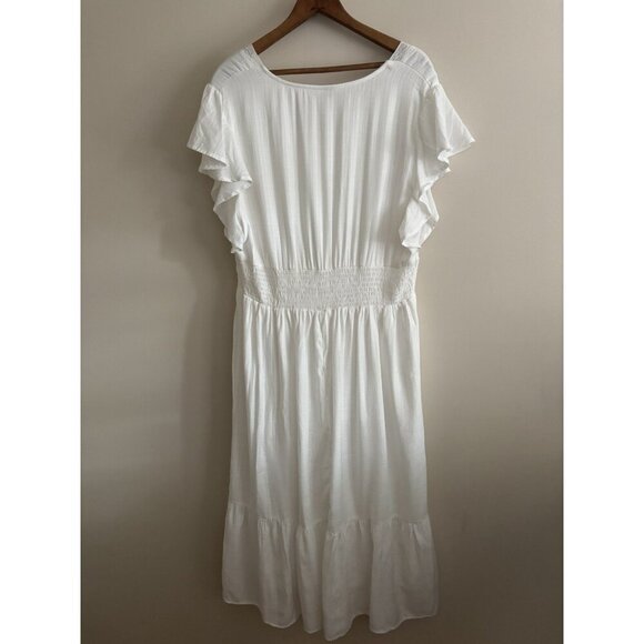 Knox Rose White Tiered Lace Maxi Dress Romantic Flutter Sleeves Large Boho Fairy - Picture 7 of 15